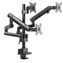 BRATECK 17"-27" Triple Monitor Spring-Assisted Desk Mount Bracket. Max load 7kg per Arm. Max Arm Extension - 689mm. Supports VESA 75x75 &100x100. Quick-Release VESA Plate. Colour Matte Black - Office Connect 2018