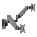 BRATECK 17''-32'' Dual Screen Wall Mounted Gas Spring Monitor Arms. Max load: 9kgs (per arm). VESA 75x75 & 100x100. Extend, tilt and swivel. Detachable VESA Plate. Max Arm Extn - 422mm. Matte Black Color - Office Connect 2018