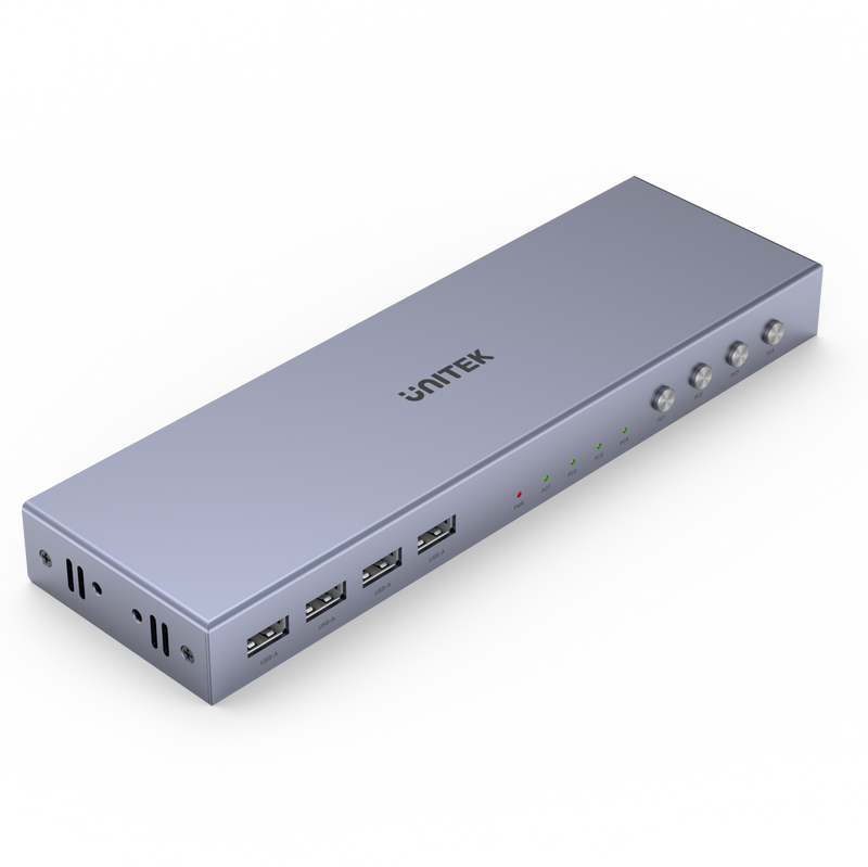 UNITEK HDMI KVM 4-in-1-Out Switch & Supports 4K@60Hz UHD. Includes 4x USB-A Ports, 4x HDMI Inputs & 1x HDMI Output Ports, 4x PC input Ports. Switch Buttons, LED Lights. Includes Cables.