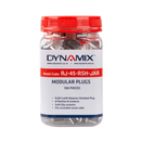 DYNAMIX Cat5E Modular Shielded Plugs in 100pc Jar. For Stranded Round Cable, 8P8C Internal Ground Shielded, Modular Gold 50u Micron Contacts.