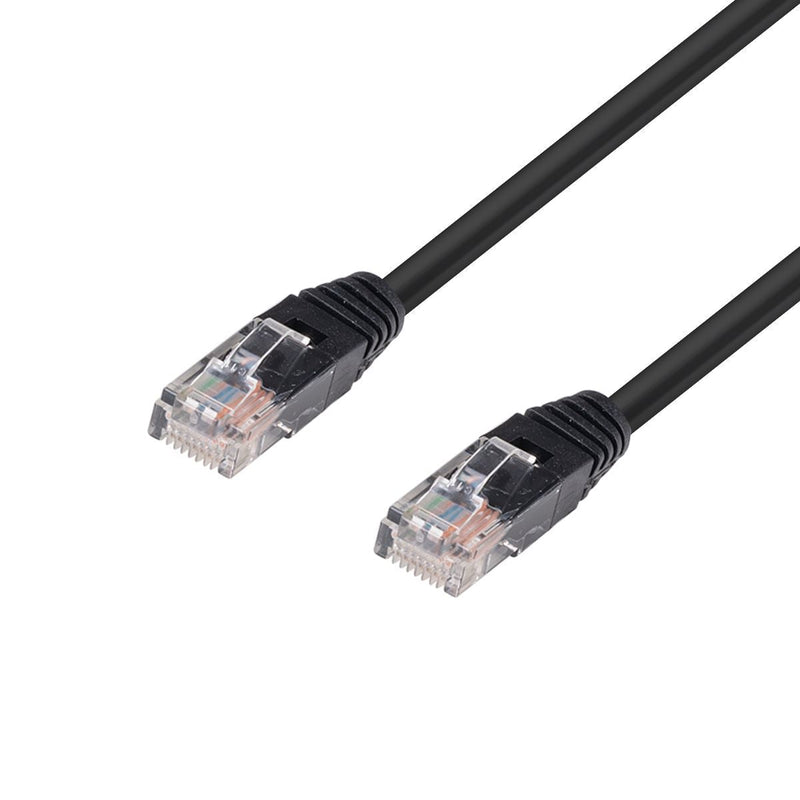 DYNAMIX 0.5m Cat5e Black UTP Patch Lead (T568A Specification) 100MHz 24AWG Slimline Moulding & Latch Down Plug with RJ45 Unshielded Gold Plated Connectors.