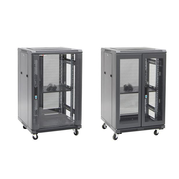 DYNAMIX 18RU Server Cabinet 700mm Deep (600 x 700 x 1008mm). Incl. 1x Fixed Shelf, 4x Fans, 25x Cage Nuts, 4x Castors & 4x Level Feet. static load. Glass front door, mesh JUNE Promo - Includes FREE BOOM-10