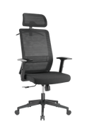 BRATECK Office Chair with Headrest. Ergonomic & Breathable Mesh Back. Pneumatic Seat-Height Adjustment. Adjustable Tilt-back, Lumbar Cushion, & Headrest. PU Hooded Casters. Black Colour. - Office Connect 2018