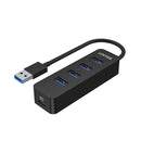 UNITEK USB 3.0 4-Port Hub with USB-A Connector Cable. Includes 4x USB-A Ports, 1x USB-C Power Port 5V 2A. Data Transfer Rate up to 5Gbps. Plug & Play. Black Colour. - Office Connect 2018