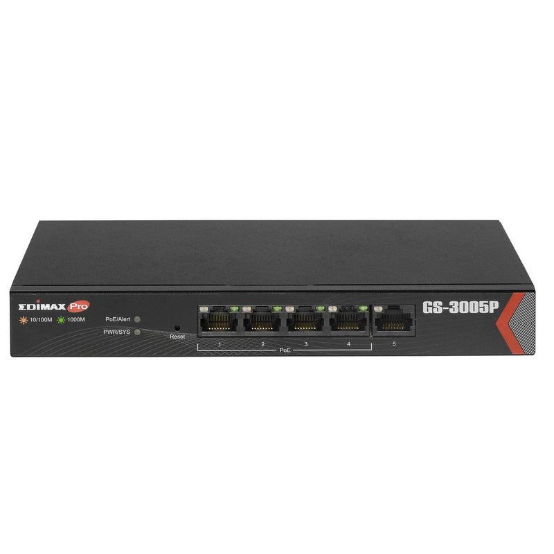 EDIMAX 5 Port Gigabit Web Managed Switch with 4 PoE+ Ports. Power Budget: 72W. Designed for SOHO networks. Delivery Distance of up to 200m. Auto-detect powered devices. - Office Connect 2018