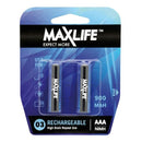 MAXLIFE AAA Rechargeable Battery NIMH 900mAh. 2Pk.