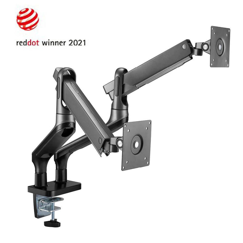 BRATECK 17''-32'' Premium Aluminium Dual Spring-Assisted Desk Mount Monitor Arm. Supports VESA up to 100x100. Extend, Tilt and Swivel. Detachable VESA Plate. Max