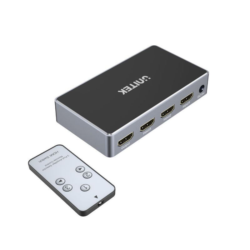 UNITEK 3-In-1-Out 4K HDMI 1.4b Switch. Supports up to 4K@30Hz (UHD) resolution (3840 x 2160) and Compatible for 480p, 720p, 1080i, 1080p.  Remote Inlcuded. - Office Connect 2018
