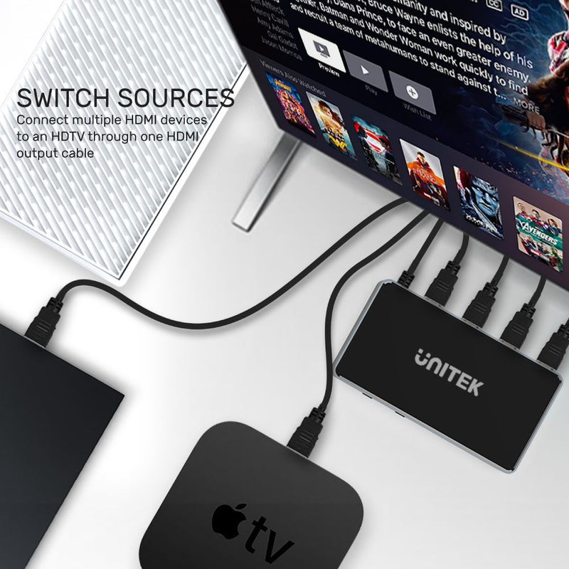 UNITEK 3-In-1-Out 4K HDMI 1.4b Switch. Supports up to 4K@30Hz (UHD) resolution (3840 x 2160) and Compatible for 480p, 720p, 1080i, 1080p.  Remote Inlcuded. - Office Connect 2018