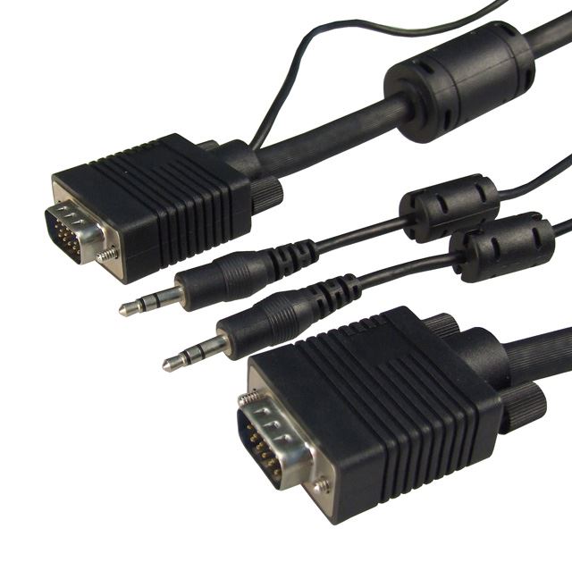 DYNAMIX 5m VGA Male/Male Cable with 3.5mm Male/Male Audio Lead, 450mm. BLACK Colour, Coaxial Shielded - Office Connect 2018