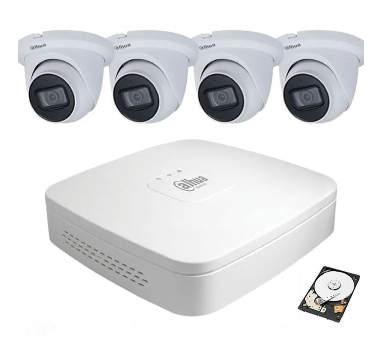 DAHUA 8-Channel IP Surveillance Kit Includes 8-Port 4K PoE NVR with 2TB HDD Installed. 4x DAHUA 4MP IP 2.8mm Fixed PoE IR Turret Cameras. IP67 Rated.