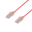 DYNAMIX 2m Cat6A 10G Red Ultra-Slim Component Level UTP Patch Lead (30AWG) with RJ45 Unshielded Gold Plated Connectors. Supports PoE IEEE 802.3af (15.4W). - Office Connect 2018