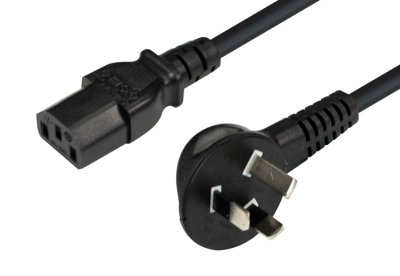 DYNAMIX 1M Flat Head 3-Pin to C13 Female Connector 7.5A SAA Approved Power Cord. 0.75mm copper core. BLACK Colour.