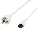 DYNAMIX 2M 3-Pin to C5 Clover Shaped Female Connector 7.5A. SAA approved Power Cord. 0.75mm copper core. WHITE Colour. - Office Connect 2018