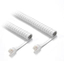 DYNAMIX Curly Handset Cord WHITE, 4 Wire RJ22 to RJ22 Cable. 370mm Coiled, 3m Stretched. Reverse (cross over) wired - Office Connect 2018