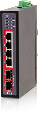 CTC UNION 4 Port Gigabit + 2x SFP Unmanaged Switch. -40C~+75C. 4x 10/100/1000Base-T, plus 2x 100/1000Base-X SFP (Total 6 ports). 4KV Surge Protection. Din Rail with Screws Included.