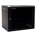 DYNAMIX 9RU Wall Mount Cabinet 450mm Deep (600 x 450 x 501mm). Includes 1x Fixed Shelf, 2x Fans & 10x Cage Nuts. Black Gloss Colour, front door. JUNE Promo - Includes FREE BOOM-10 - Office Connect 2018