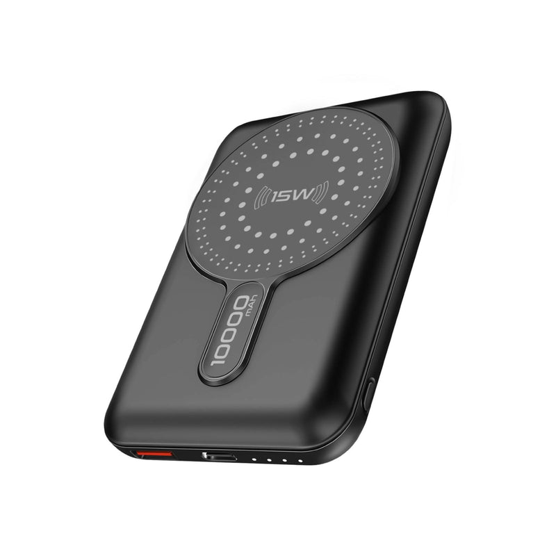 PROMATE 10000mAh Magnetic Qi 15W Wireless Charging Power Bank. USB-C Input, USB-C (20W PD) & USB-A Ports. MagSafe Case Compatible. Portrait/Landscape Kick Stand. Multi Device Charging. Black