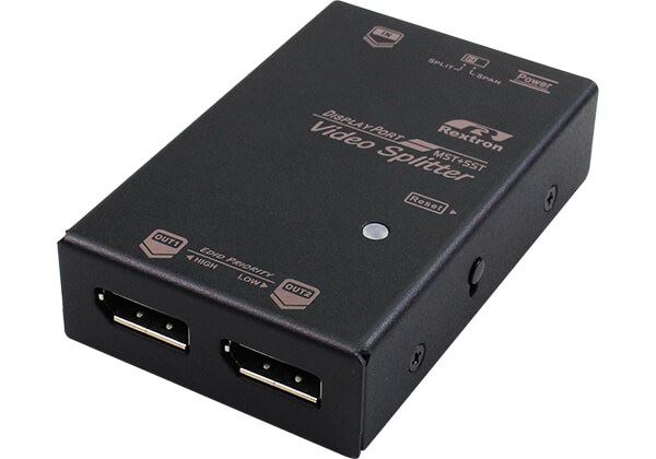 REXTRON 1-2 UHD Display Port Splitter. Supports 4K UHD@60Hz (384Ox2160),QHD (2560x1440) & FHD (1920x1080). Output Port Supprts DP++. Auto EDID Configuration. HDCP 1.4 and DP 1.3 Compliant