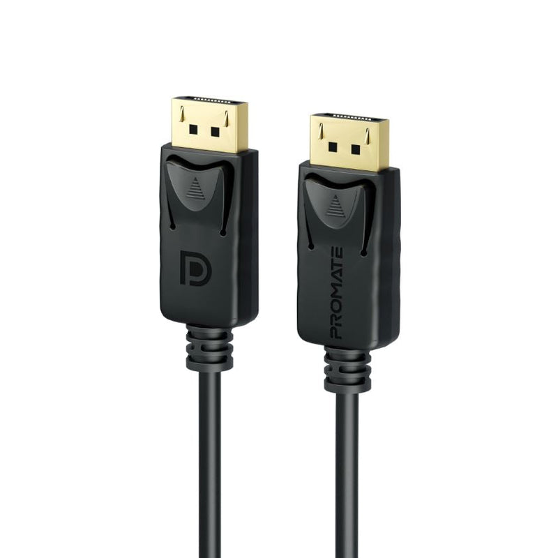 PROMATE 1.2m 1.4 DisplayPort Cable. Supports HD up to 8K@60Hz. Supports 32.4Gbps Data Transfer Speeds. Built-in Secure Clip Lock. Supports Dynamic HDR & 3D Video. Black Colour. - Office Connect 2018