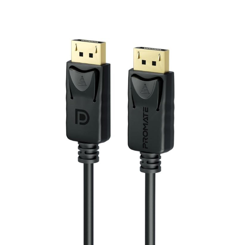 PROMATE 2m 1.4 DisplayPort Cable. Supports HD up to 8K@60Hz. Supports 32.4Gbps Data Transfer Speeds. Built-in Secure Clip Lock. Supports Dynamic HDR & 3D Video. Black Colour. - Office Connect 2018