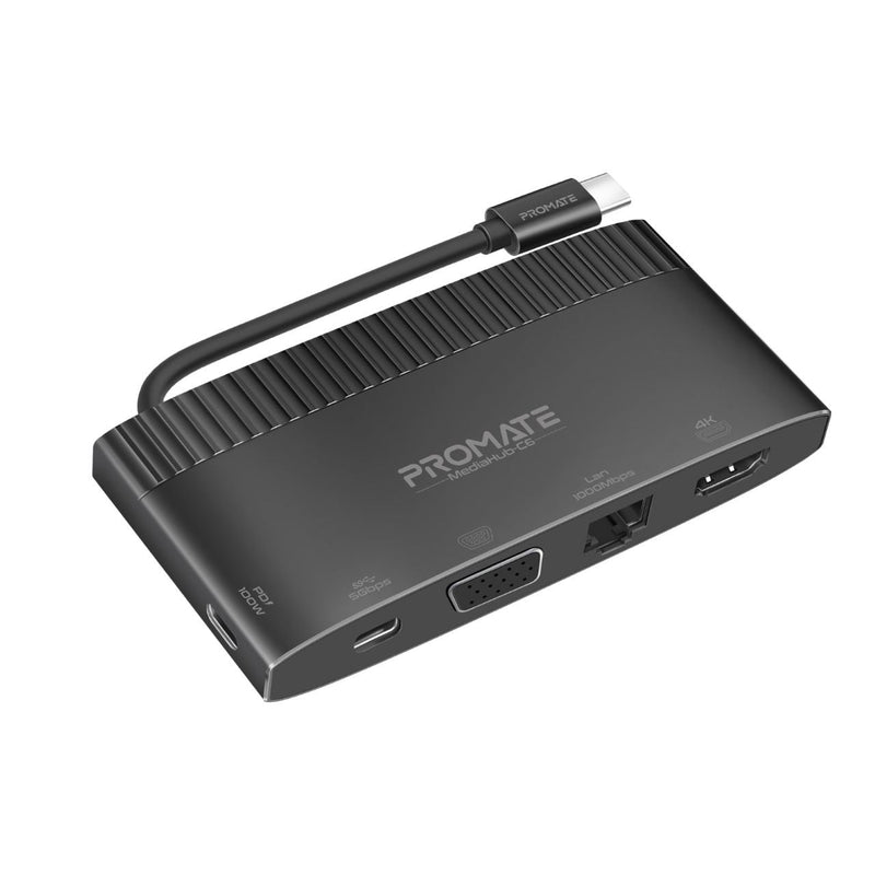 PROMATE 6-in-1 USB Multi Port Hub with USB-C Connector. Includes USB-C, USB-A, HDMI, Ethernet & VGA Ports. 100W Power Delivery. Data Transfer Rate 5Gbps. Supports Win 7/8/10 & Mac OS 10.6 & Above - Office Connect 2018