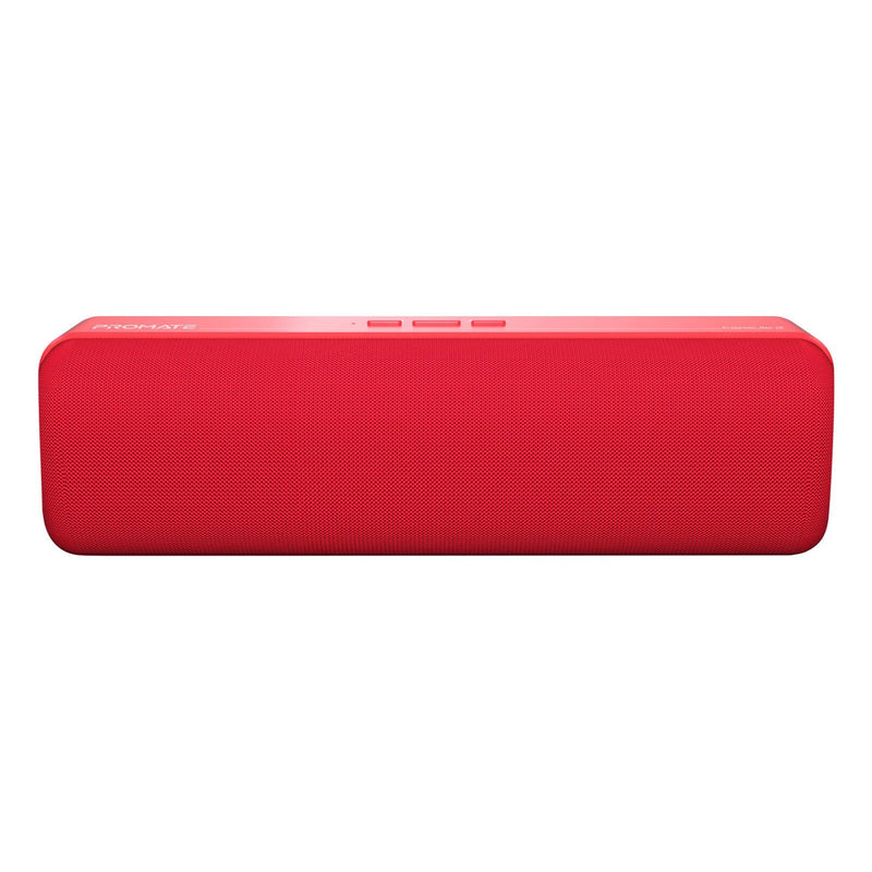 PROMATE 6W Wireless HD Bluetooth Portable Speaker. Built-in 1200mAh Lithium Battery. Up to 4 Hours Playback. 3.5mm Audio Jack, USB or MicroSD Playback. Operating Distance 10m. Red.