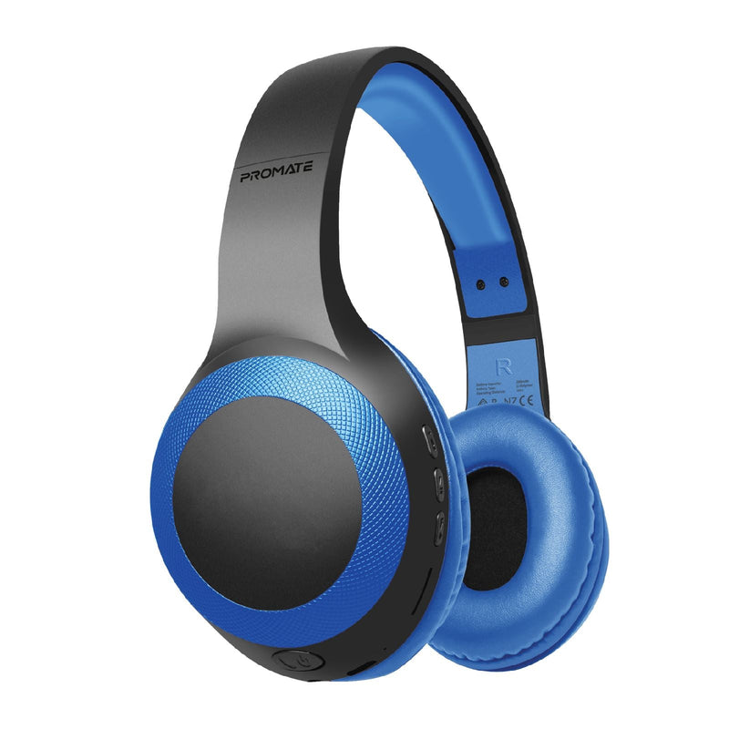 PROMATE Deep Base Bluetooth V5.0 Wireless Over-ear Headphones. Up to 5 Hours Playback, Built-in 200mAh Battery. 10m Operating Distance. Exceptional hi-res Driver Blue Colour. - Office Connect 2018