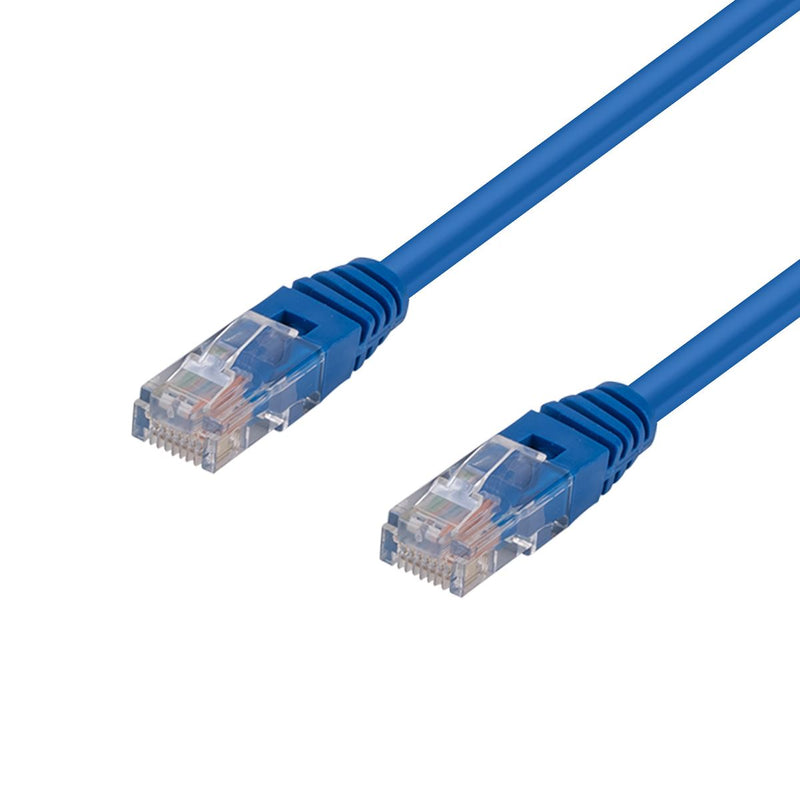 DYNAMIX 20m Cat5e Blue UTP Patch Lead (T568A Specification) 100MHz 24AWG Slimline Moulding & Latch Down Plug with RJ45 Unshielded Gold Plated Connectors. - Office Connect 2018