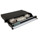 DYNAMIX 19'' 1U Fibre Tray 12C LC MM FULLY LOADED w 12x LC Elite OM4 Pigtails 6x LC Duplex Aqua Couplers Splice Cassette, Cable management Sliding Tray with front face Protection labelling Kit - Office Connect 2018