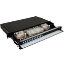 DYNAMIX 19'' 1U Fibre Tray 24C LC SM FULLY LOADED w 24x LC Elite OS2 Pigtails 12x LC Duplex Blue Coupler Splice Cassette, Cable management Sliding Tray with front face Protection labelling Kit - Office Connect 2018