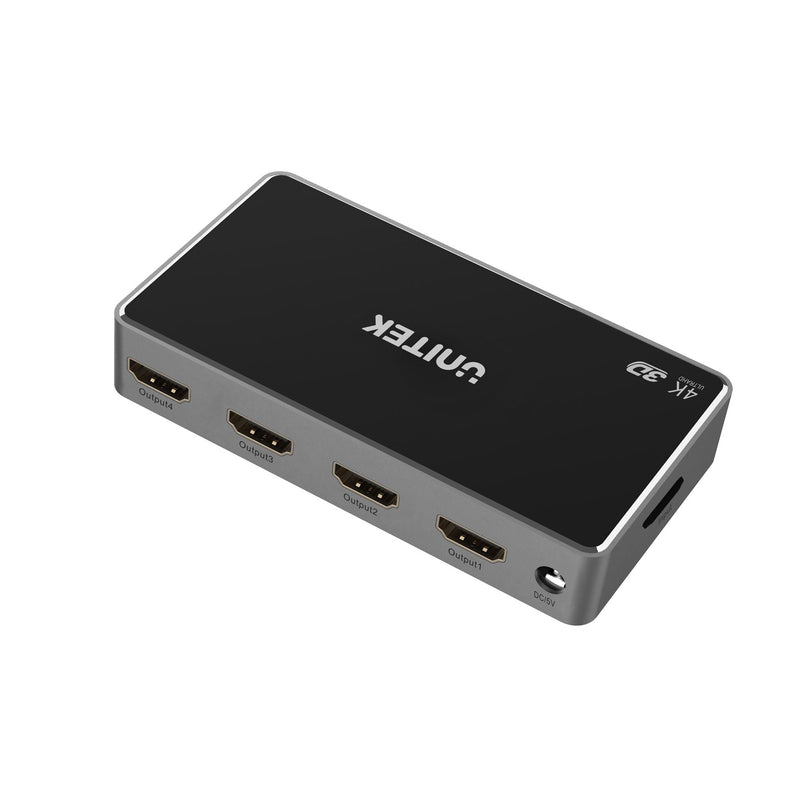 UNITEK 1-In-4-Out 4K HDMI 1.4 Splitter. Supports up to 4K@30Hz (UHD) resolution (3840 x 2160) and Compatible for 480p, 720p, 1080i, 1080p. Power Adaptor Included. - Office Connect 2018