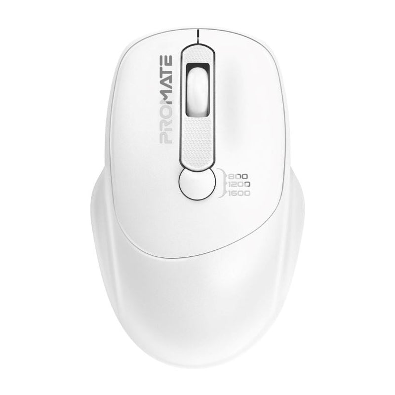 PROMATE EZGrip Ambidextrous Ergonomic Wireless Mouse. 800/1200/1600Dpi, Easy Plug & Play, Up to 6 Millon Keystrokes, Lag-free, Long Life Battery with Low Power Consumption. White Colour - Office Connect 2018