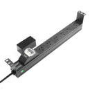 DYNAMIX 6 Outlet 1RU Horizontal Power Rail (10A) with 6kA C-Curve MCB Circuit Breaker, on/off switch & 50mm Recessed Brackets with 10A 3 Pin Plug. Colour Black - Office Connect 2018