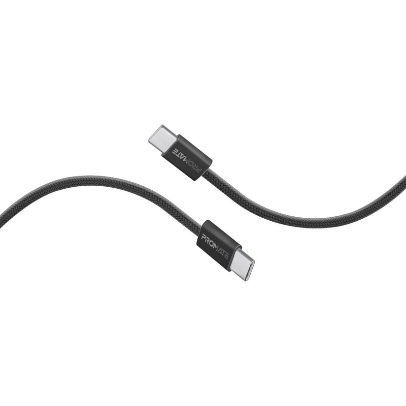 PROMATE 1.2m USB-C to USB-C Cable with Fabric Braided Cable. Supports 60W PD. 25000+ Bend Lifespan. Supports Data & Charge. Super Slim Connectors. Black Colour