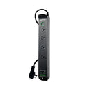 JACKSON 4-Way Raptor Powerboard with Surge & Overload Protection. Push Button LED On/Off Indicator Switch. Rapid Charge 30W USB Type-C PD & 30W USB Type-A. Surge Diagnostic LED. - Office Connect 2018