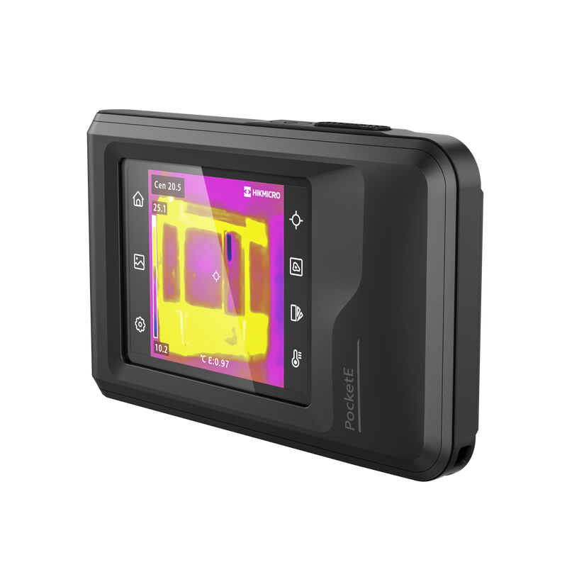 HIKMICRO PocketE Wi-Fi Thermal Imaging Camera. 3.5" LCD Touch Screen. Thermal, Visual, Fusion & PIP Image Modes. Thermal Resolution: 9,216 Pixels. NETD: Less than  50 mK.