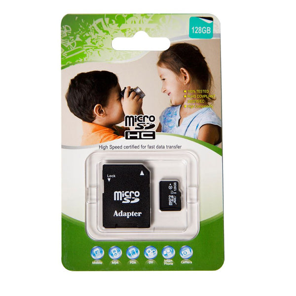 128GB Micro SD High-Speed Certified Flash Card with Adapter. 30MB/Sec. Designed to Meet the High Capacity, HD Audio & Video Requirement for the Latest Digital Cameras, DV Recorders, Mobile Phones, etc