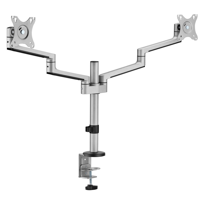 BRATECK 17"-32" Dual  Arm Premium Articulating Monitor Mount. Arm Extension 447mm, Built-in Cable Management, Detachable VESA Plate. Desk Clamp & Grommet Mounting Inc. Matte Grey Colour. - Office Connect 2018
