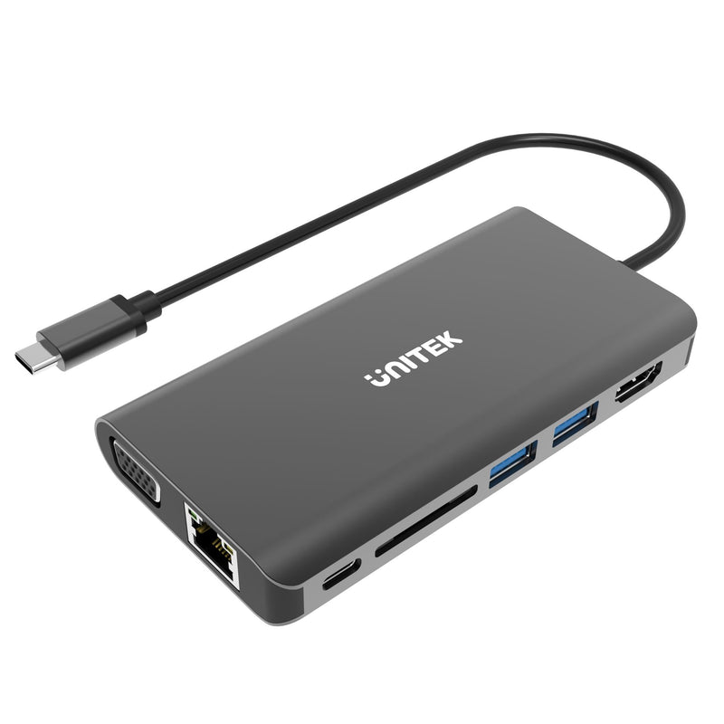 UNITEK USB 3.1 8-in-1 Multi Port Hub with Power Delivery. 2-Port USB 3.0, HDMI, VGA, SD, Audio, Gigabit Ethernet, USB-C PD / Data. Space Grey Colour. JUNE Promo - Includes FREE C137W