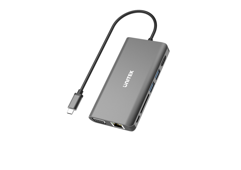 UNITEK USB 3.1 8-in-1 Multi Port Hub with Power Delivery. 2-Port USB 3.0, HDMI, VGA, SD, Audio, Gigabit Ethernet, USB-C PD / Data. Space Grey Colour. JUNE Promo - Includes FREE C137W