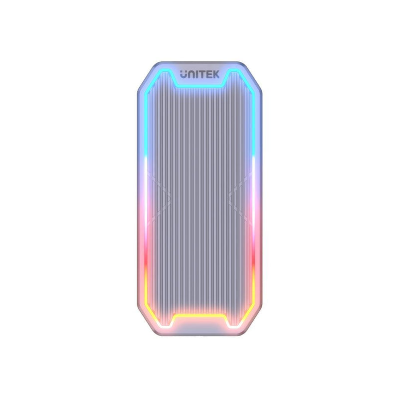 UNITEK USB-C to M.2 SSD Enclosure with RGB Lights in Alloy Housing. Supports USB3.2 Gen2 10Gbps SuperSpeed. Auto Sleep Mode. Built in Heat Exchange. Space Grey Colour - Office Connect 2018