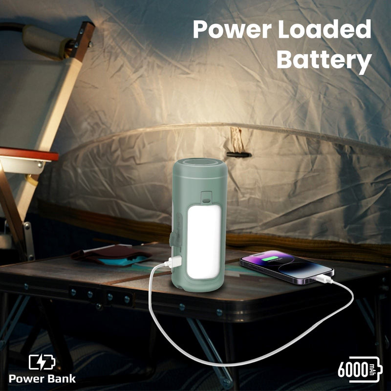 PROMATE 4-in-1 Portable Camping Kit with LED Light, 6000mAh Power Bank, LED Torch, & 5W Bluetooth Speaker. 750lm LED Brightness. 90 Degree Foldable Lights, 3x Colour Modes, SOS Function, Built-in Hanging Hook