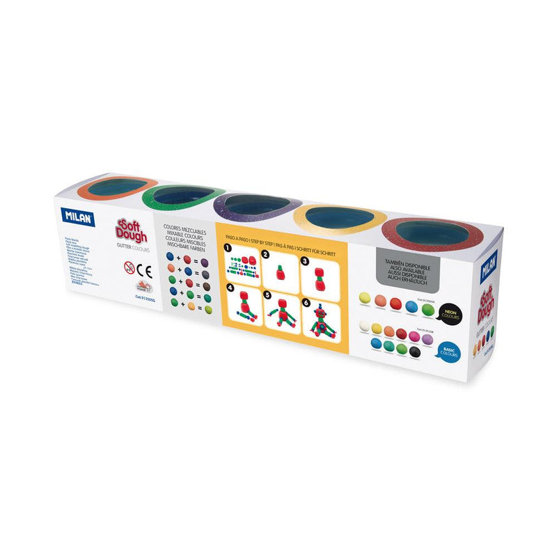 Milan Soft Dough Glitter Colours Assorted Pack 5 - Office Connect 2018