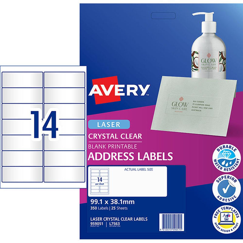 Avery Label L7563-25 Clear 14up 25 Sheets 99x38mm - Office Connect 2018