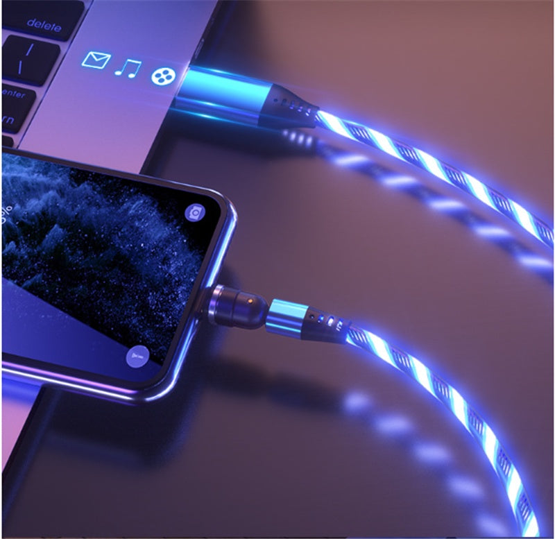 540 Rotate Luminous Magnetic Cable 3A Fast Charging Mobile Phone Charge Cable For LED Micro USB Type C For I Phone Cable - Office Connect 2018