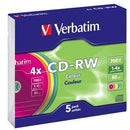 Verbatim CD-RW 700MB 2-4x Multi Colour 5 Pack with Slim Cases - Office Connect 2018