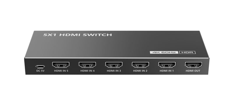 LENKENG 4K 5-In-1-Out HDMI HDR Switch. Support 12 bit full HD video, 3D video and 4K x 2K@30/60Hz ultra HD video. Compatible with HDMI 1.4, HDMI 2.0 &  HDCP 1.4, HDCP 2.2. Includes Remote Control.