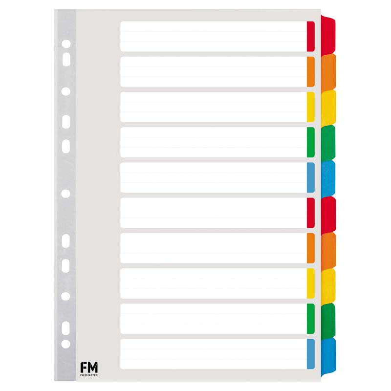 FM Indices A4 10 Tab Colour Reinforced Cardboard