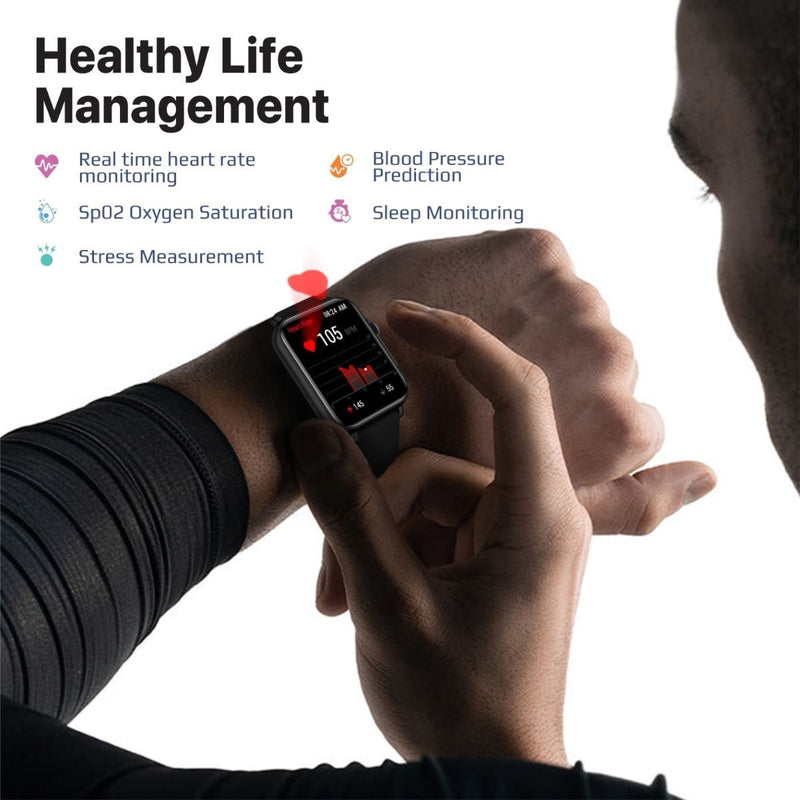 PROMATE IP68 Smart Watch with Handsfee & Large 1.8" DIsplay. Bluetooth Calling. Up to 20 Days Battery Life. Heart Rate/Step/Sleep Tracker. Find Phone. Alarm. 37x Multi-Sport Modes. Black - Office Connect 2018